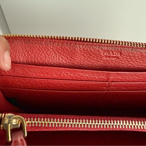 AUTHENTIC Prada Red Leather Zip Around Wallet - Picture 6 of 9